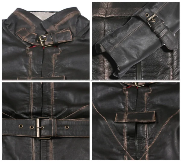 Anthony Mens Genuine Cow Leather Trench Overcoat in Brown Closeup