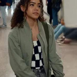 Antonia Gentry Ginny and Georgia S03 Green Bomber Jacket Side View
