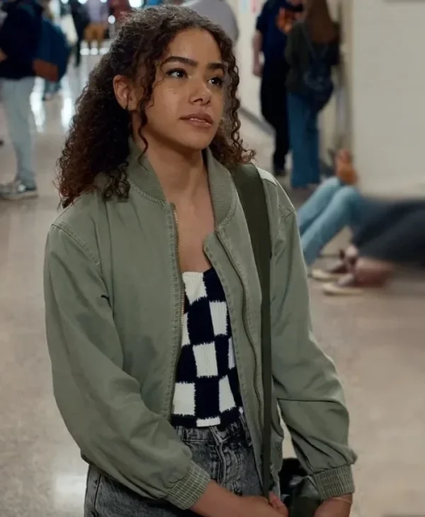 Antonia Gentry Ginny and Georgia S03 Green Bomber Jacket Side View