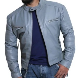 Ariana Gray Colored Biker Leather Jacket