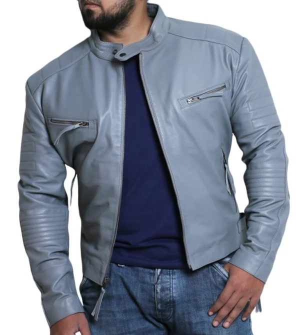 Ariana Gray Colored Biker Leather Jacket