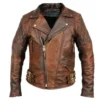 Armani Brown Vintage Cafe Racer Leather Jacket