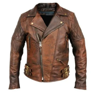 Armani Brown Vintage Cafe Racer Leather Jacket