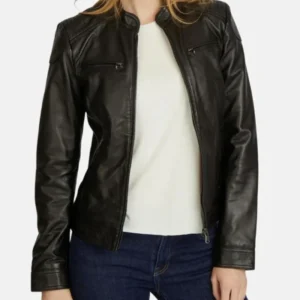 Aryia Classic Black Cafe Racer Leather Jacket