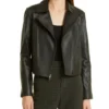 Ashlee Plain Simple Style Black Biker Leather Jacket