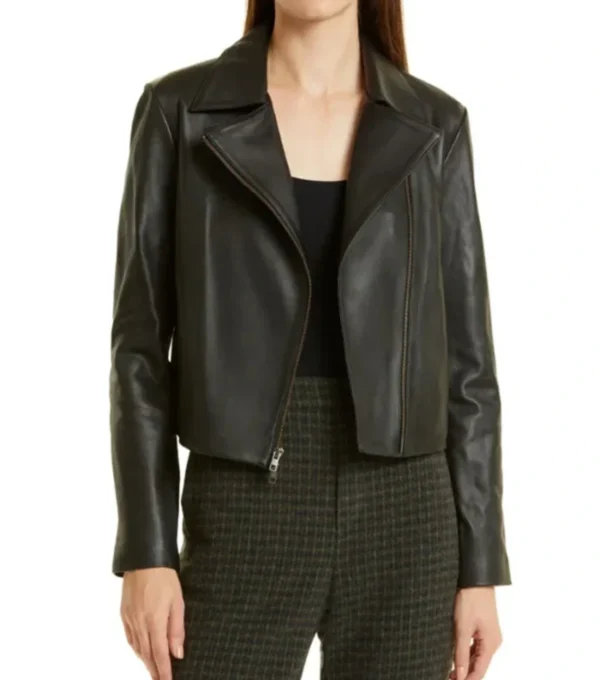 Ashlee Plain Simple Style Black Biker Leather Jacket