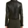 Ashlee Plain Simple Style Black Biker Leather Jacket Back