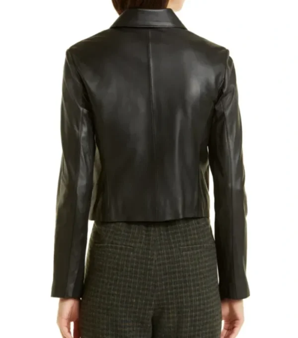 Ashlee Plain Simple Style Black Biker Leather Jacket Back