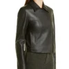 Ashlee Plain Simple Style Black Biker Leather Jacket Front