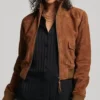 Ashtyn Brown Genuine Suede Leather Bomber Jacket