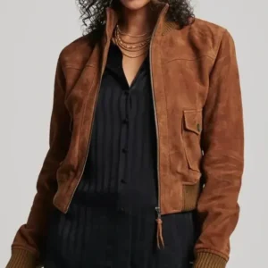 Ashtyn Brown Genuine Suede Leather Bomber Jacket