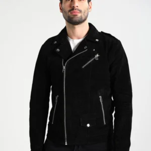 Aubrey Black Suede Double Rider Leather Jacket
