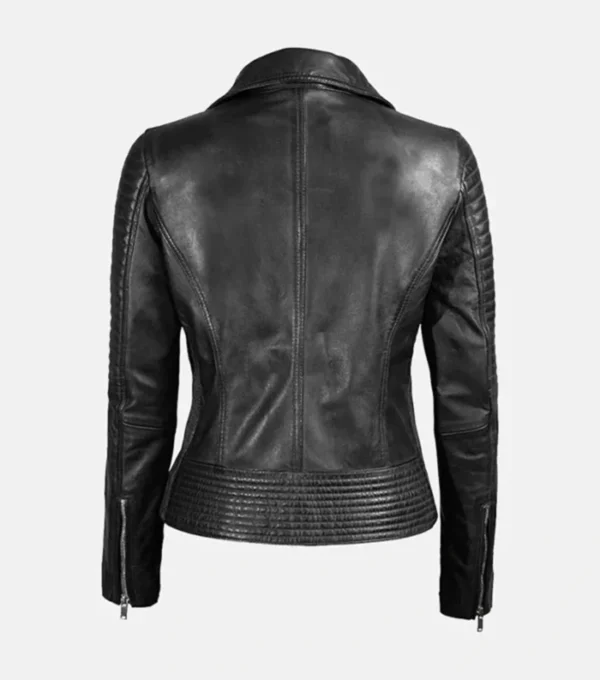 Avery Chic Look Slim Fit Quilted Leather Jacket Back