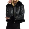 Ayden Black Cropped Shearling Aviator Leather Jacket
