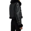 Ayden Black Cropped Shearling Aviator Leather Jacket Back