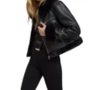 Ayden Black Cropped Shearling Aviator Leather Jacket Side View