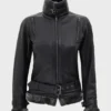 Ayiana Designer Soft Shearling Black Leather Jacket