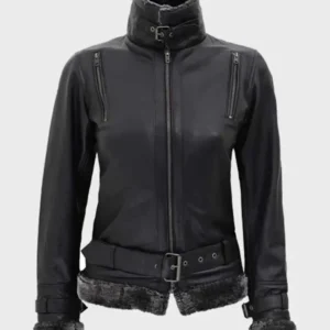 Ayiana Designer Soft Shearling Black Leather Jacket