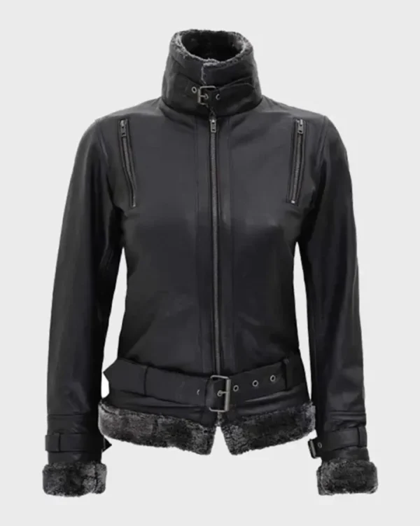 Ayiana Designer Soft Shearling Black Leather Jacket
