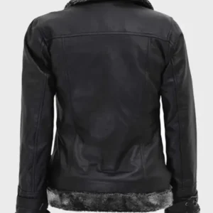 Ayiana Designer Soft Shearling Black Leather Jacket Back