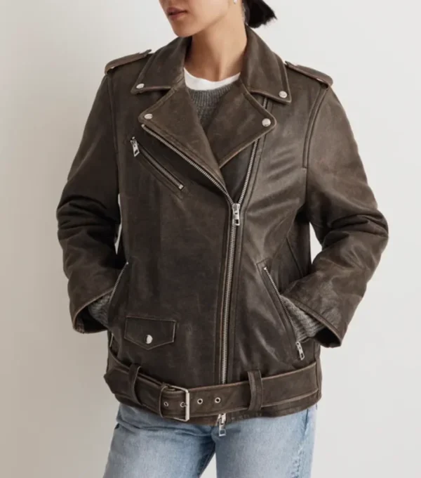 Bailie Vintage Style Black Distressed Leather Biker Jacket