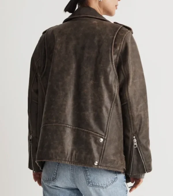 Bailie Vintage Style Black Distressed Leather Biker Jacket Back