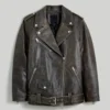 Bailie Vintage Style Black Distressed Leather Biker Jacket Front