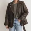 Bailie Vintage Style Black Distressed Leather Biker Jacket Open Front
