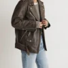 Bailie Vintage Style Black Distressed Leather Biker Jacket Side View