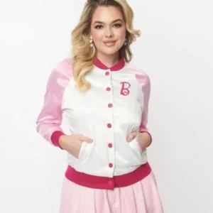 Barbie X Pink Unique Vintage Varsity Jacket front