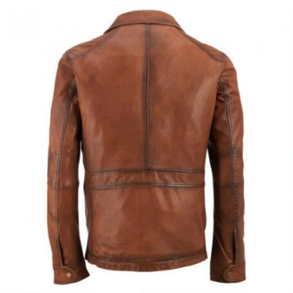 Bilal Rich Brown Leather Jacket for Men Back
