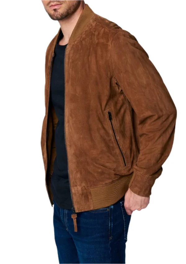Billy Rich Brown Suede Bomber Jacket Side View