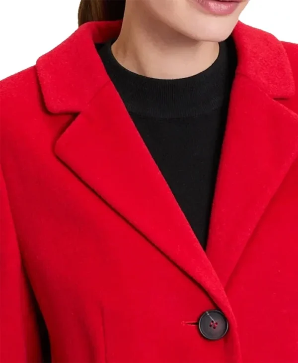 Blazie Single Breasted Alluring Red Wool Coat Closeup