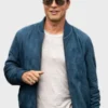 Brad Pitt F1 Movie Blue Leather Bomber Jacket