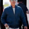 Brad Pitt F1 Movie Blue Leather Bomber Jacket close up