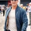 Brad Pitt F1 Movie Blue Leather Bomber Jacket open style
