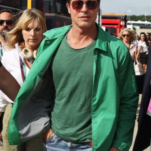 Brad Pitt F1 The Movie 2025 Sonny Hayes Green Satin Jacket For Sale