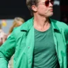 Brad Pitt F1 The Movie Green Satin Jacket Back