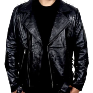Brandon Mens Ghost Rider Black Cow Leather Double Rider Motorcycle Jacket