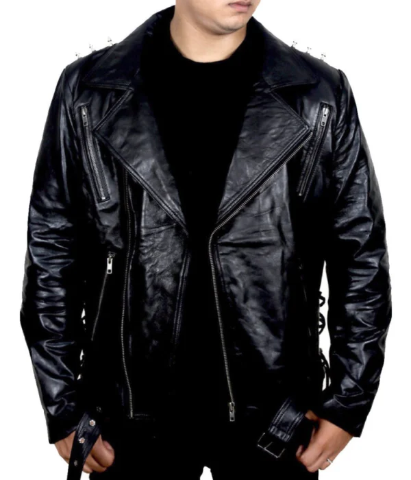 Brandon Mens Ghost Rider Black Cow Leather Double Rider Motorcycle Jacket