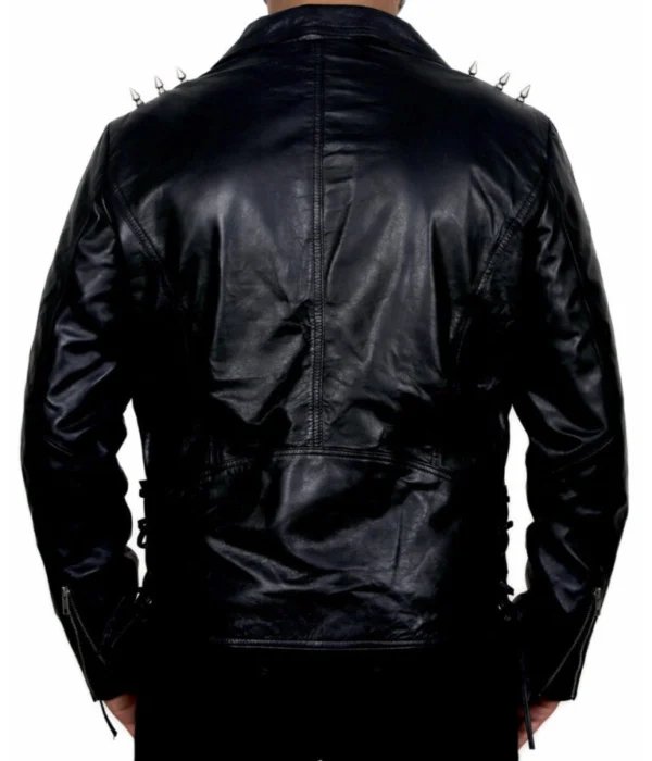 Brandon Mens Ghost Rider Black Cow Leather Double Rider Motorcycle Jacket Back