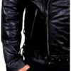 Brandon Mens Ghost Rider Black Cow Leather Double Rider Motorcycle Jacket Closeup