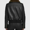 Bree Black Aviator Fur Collar Leather Bomber Jacket Back