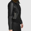 Bree Black Aviator Fur Collar Leather Bomber Jacket Side View