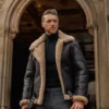 Brian Black Distressed Shearling Lined Jacket