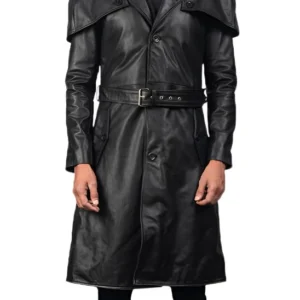 Briana Leather Duster Coat With Cape Back