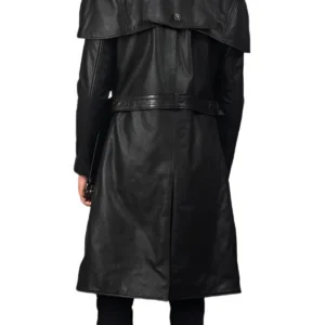 Briana Leather Duster Coat With Cape Back Side