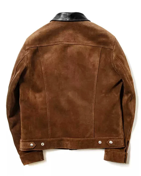 Brianne Brown Suede Leather Trucker Jacket Back