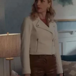 Brianne Howey Ginny & Georgia White Leather Jacket Front