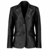 Brisa Two Button Sharp Black Leather Blazer